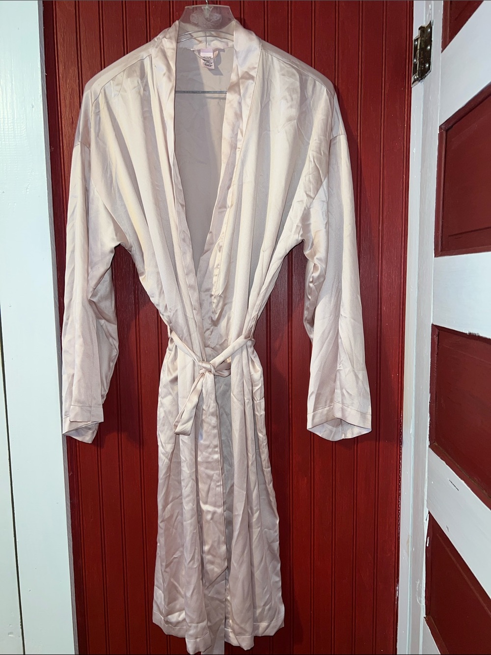 Victoria's Secret Light Cream Satin Robe with Waist Tie